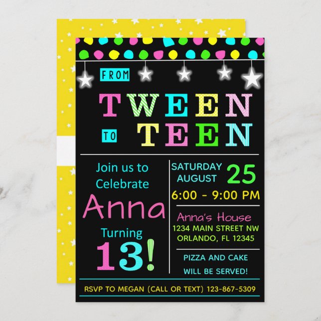 Tween to Teen 13th Birthday Invitation I Teenager (Front/Back)