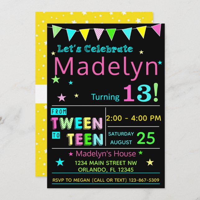 Tween to Teen 13th Birthday Invitation I Teenager (Front/Back)