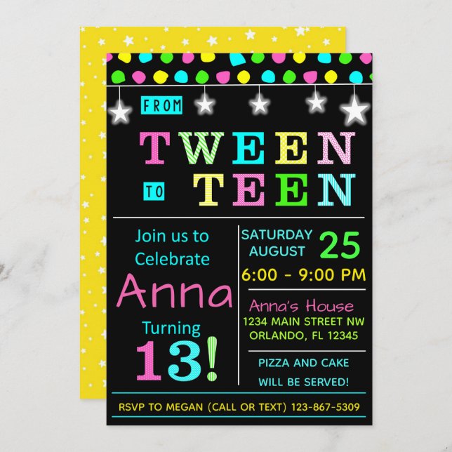 Tween to Teen 13th Birthday Invitation I Teenager (Front/Back)