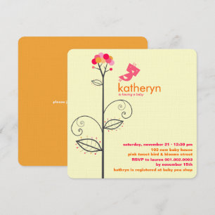 Tweet Bird Pink Bloom Dots Tree Chic Baby Shower Invitation