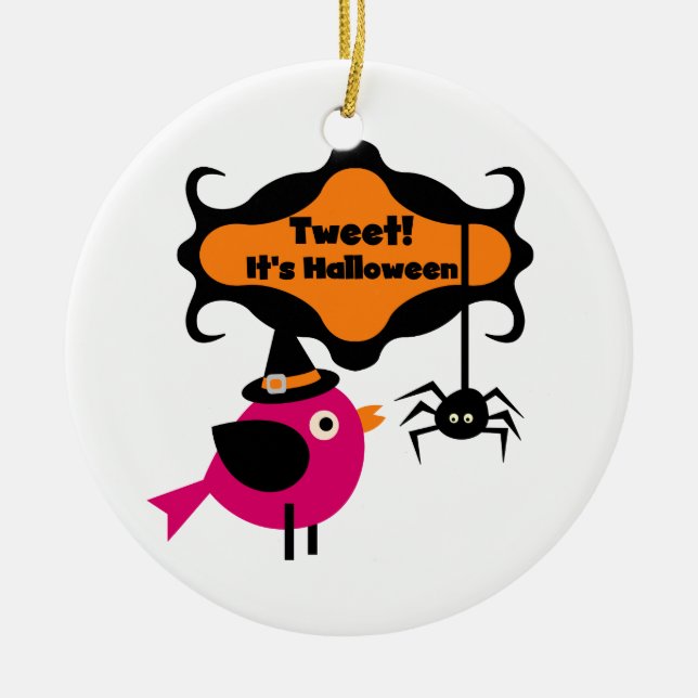 Tweet Halloween T-shirts and Gifts Ceramic Tree Decoration (Front)