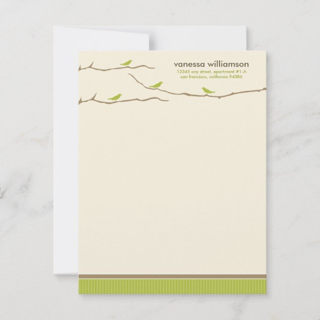 Tweet! Tweet! Custom Flat Note Cards (lime green) (Front)
