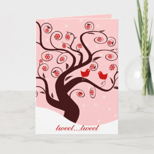 Tweet Tweet Cute Birds Swirl Tree Sweet Holidays Holiday Card