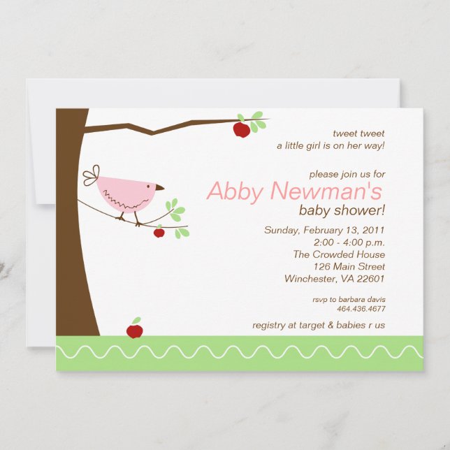 Tweet Tweet Pink Bird Girl Baby Shower Invitation (Front)