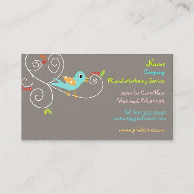 Tweeting Blue Bird/Marketing Business Business Card (Front)