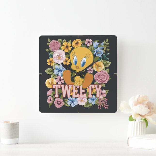 TWEETY™ Floral Embroidery Graphic Square Wall Clock (Home)
