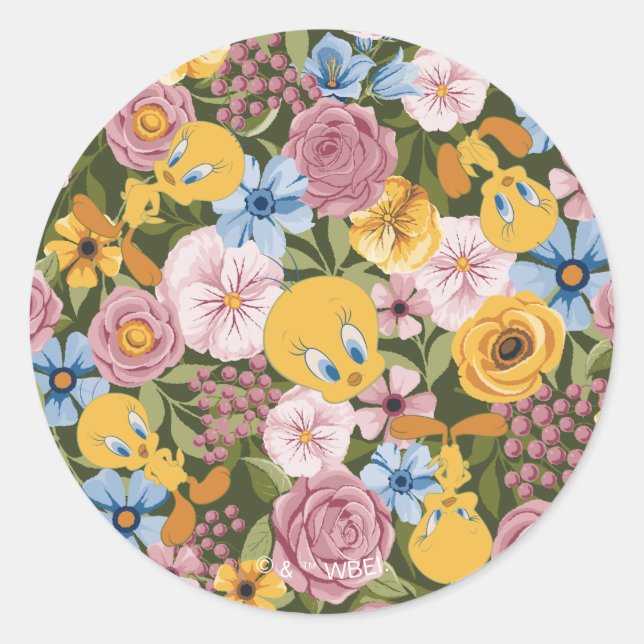 TWEETY™ Floral Embroidery Pattern Classic Round Sticker (Front)