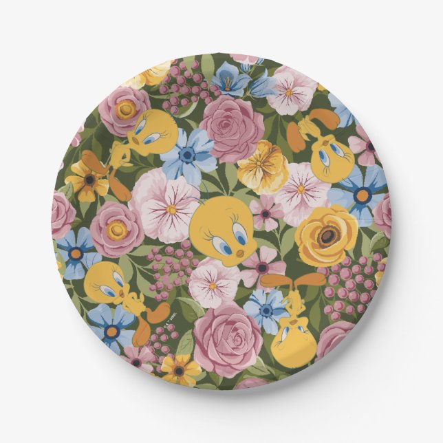 TWEETY™ Floral Embroidery Pattern Paper Plate (Front)