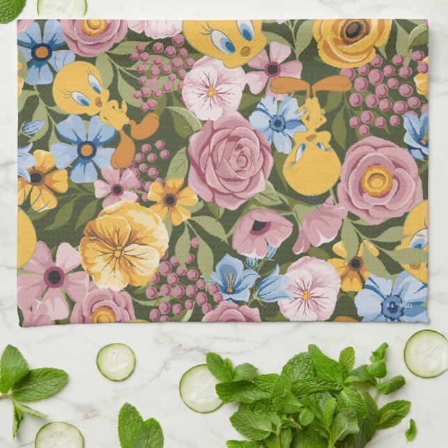 TWEETY™ Floral Embroidery Pattern Tea Towel (Folded)