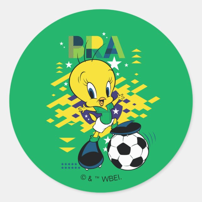 TWEETY™ Team Brazil Soccer Graphic Classic Round Sticker (Front)