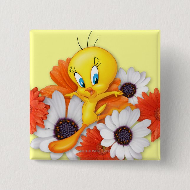 TWEETY™ With Daisies 15 Cm Square Badge (Front)