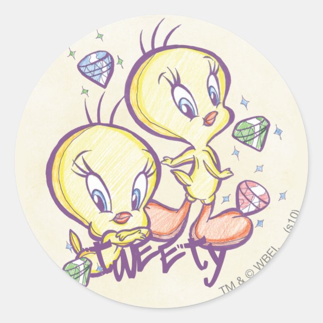 TWEETY™ with Gems Classic Round Sticker (Front)