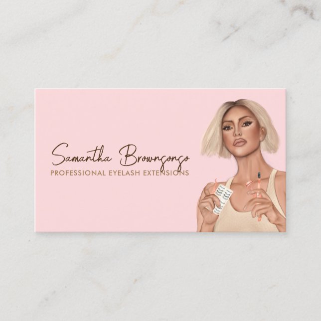 Tweezer Curler Extensions Eyelash Pink Girl  Business Card (Front)