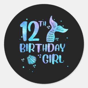 Twelfth Birthday Girl Mermaid 12th Toddlers Back Classic Round Sticker