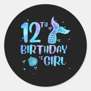 Twelfth Birthday Girl Mermaid 12th Toddlers Back Classic Round Sticker