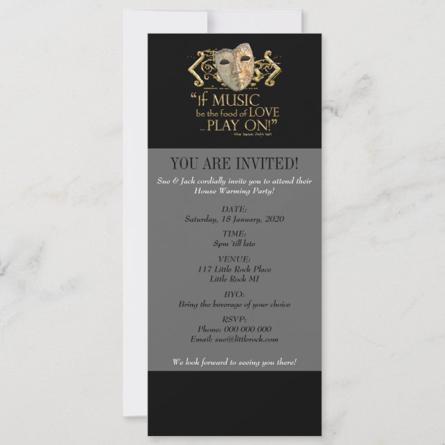 Twelfth Night Music Quote (Gold Version) Invitation (Front)