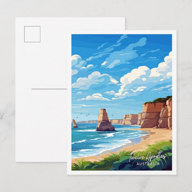 Twelve Apostles Australia Art Travel illustration Postcard (Front/Back)