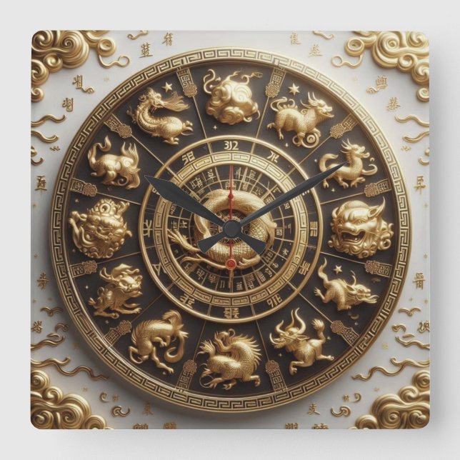 Twelve Branches Of Earth 03X ~ Chinese Zodiac Square Wall Clock (Front)