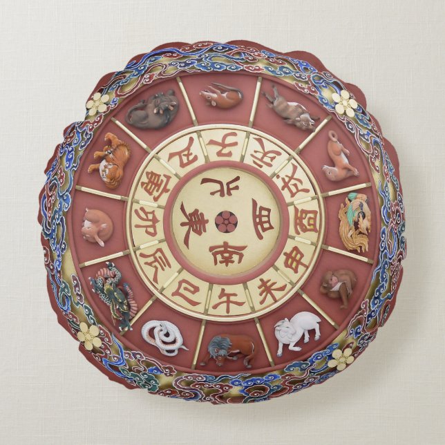 Twelve Branches of the Earth ~ Chinese Zodiac  Round Cushion (Front)