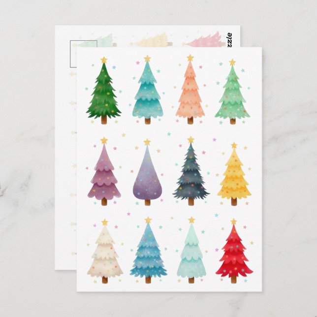 Twelve Christmas Trees: Colorful Holiday Print Postcard (Front/Back)