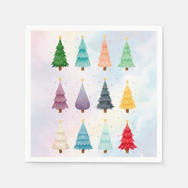 Twelve Christmas Trees: Watercolor Holiday Print Napkin (Front)
