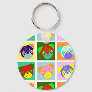 Twelve Colourful Pug Dogs Key Ring