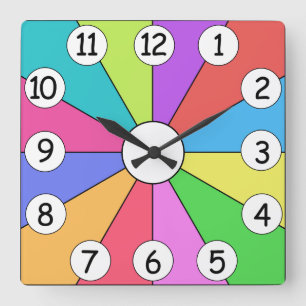 Twelve Colours of Bright Square Wall Clock