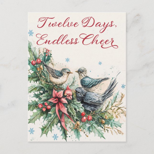Twelve Days Christmas Print Holiday Postcard (Front)