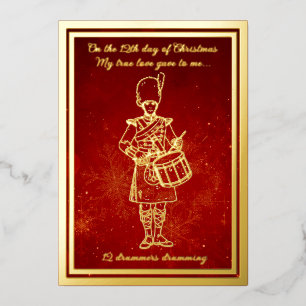 Twelve days of Christmas, Drummers Drumming Foil Holiday Card