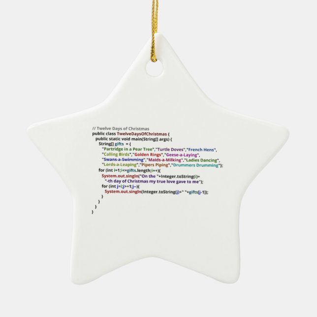 Twelve Days of Christmas in Java and Python Ceramic Tree Decoration (Front)