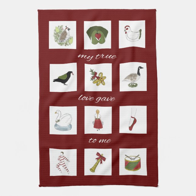 Twelve Days of Christmas My True Love Tea Towel (Vertical)