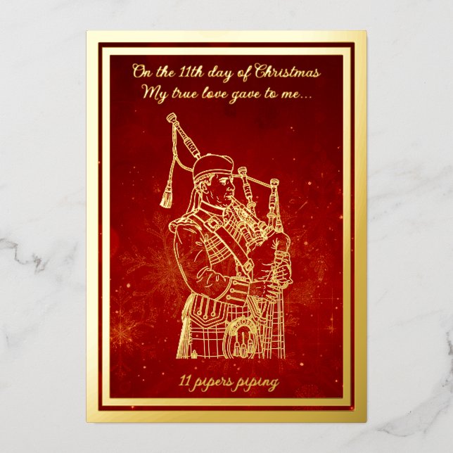 Twelve days of Christmas, Pipers Piping Foil Holiday Card (Front)