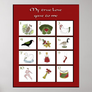 Twelve Days of Christmas Poster Print