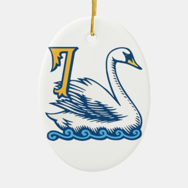 Twelve Days of Christmas - Seven Swans a-Swimming Ceramic Tree Decoration (Front)