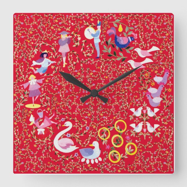 Twelve days of Christmas, traditional carol Square Wall Clock (Front)