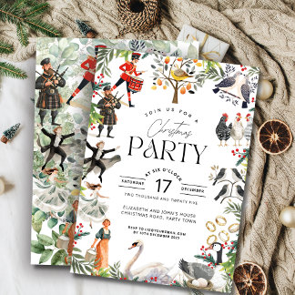 Twelve Days of Christmas Watercolor Collage Party Invitation