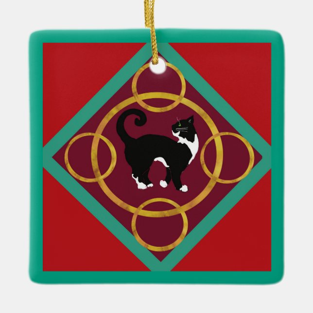 Twelve Days Of Christmas with Cat 5th Day Ceramic Ornament (Front)