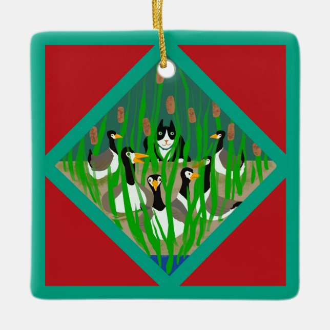 Twelve Days Of Christmas with Cat 6th Day Ceramic Ornament (Front)