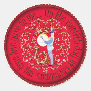 Twelve drummers drumming classic round sticker