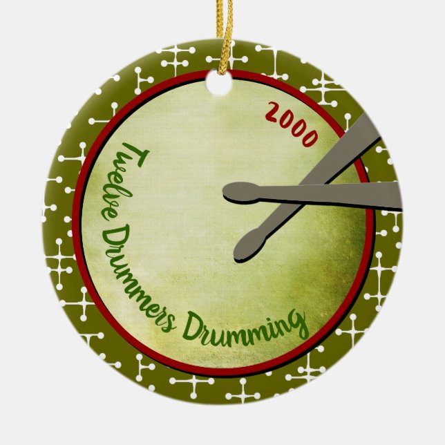 Twelve Drummers Drumming - Custom Year Ceramic Tree Decoration (Front)