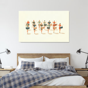 Twelve Drummers Drumming Mid-Mod Stencil-Style 1 Canvas Print