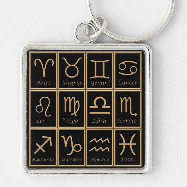 Twelve Gold Zodiac Signs Premium Keychain (Front)