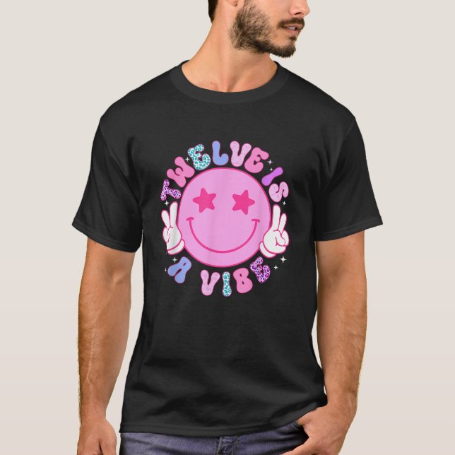 Twelve Is A Vibe 12th Birthday Groovy Boys Girls 1 T-Shirt (Front)