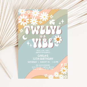 TWELVE is a Vibe Daisy Hippie 70s Retro Birthday Invitation