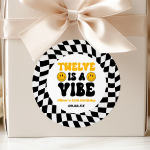 Twelve Is A Vibe Retro 12th Birthday Party Classic Round Sticker
