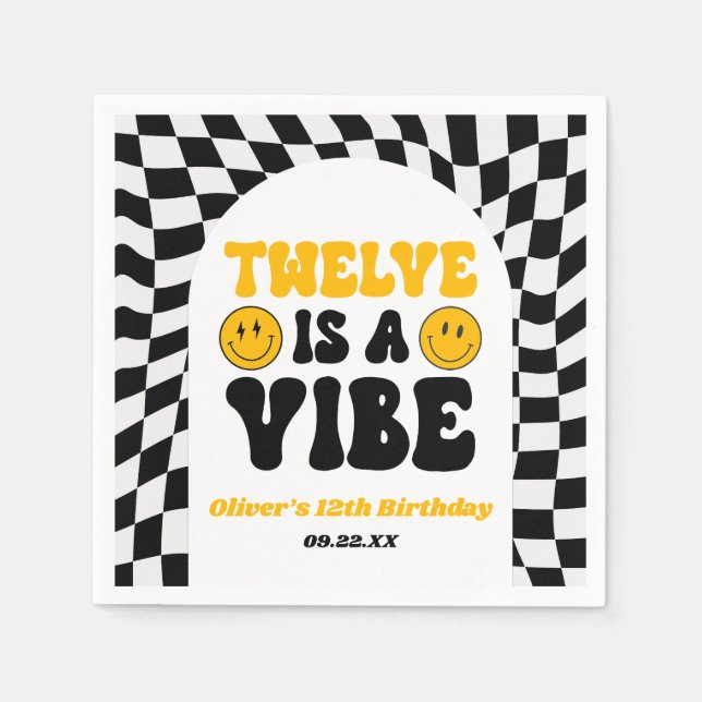 Twelve Is A Vibe Retro 12th Birthday Party Napkin (Front)
