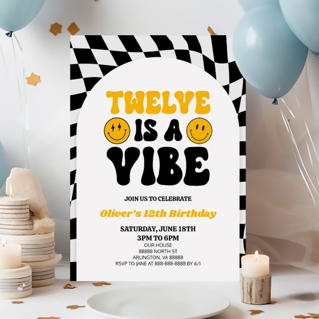 Twelve Is A Vibe Retro First 12th Birthday Party Invitation (Creator Uploaded)