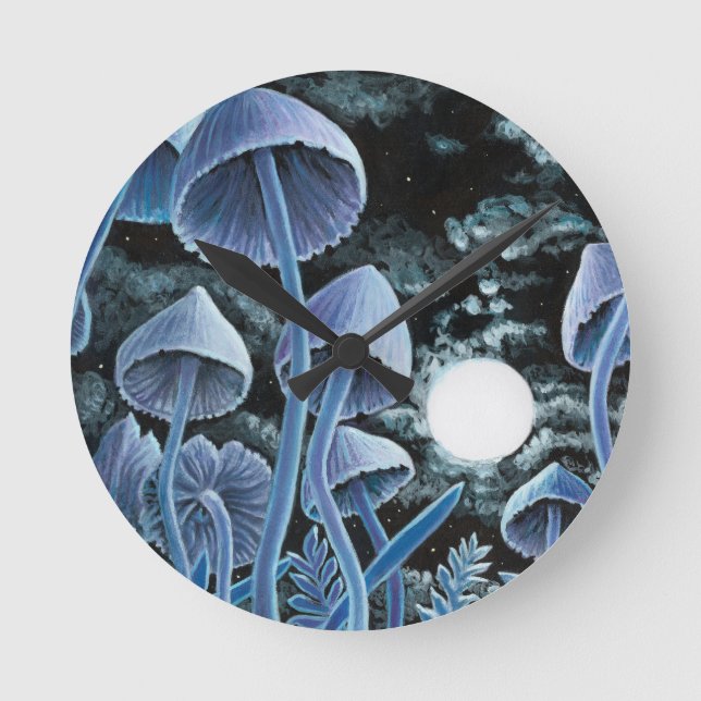Twelve magic mushrooms at full moon round clock (Front)