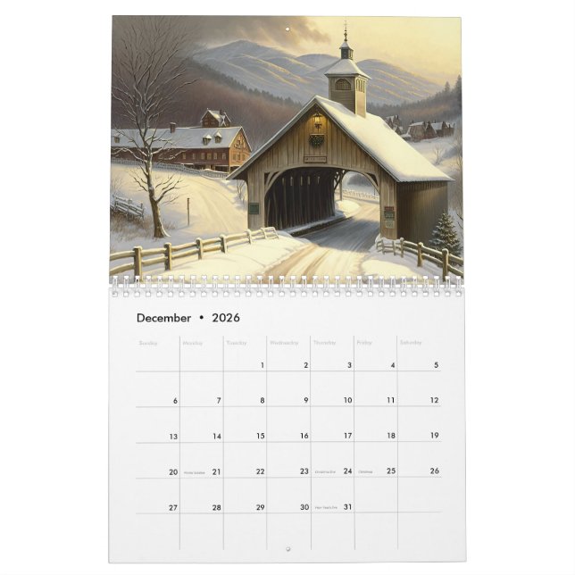 Twelve Months of Watercolor Covered Bridges Calendar (Dec 2026)