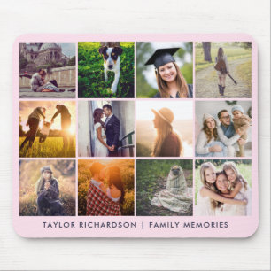 Twelve Photo Collage Trendy Blush Pink Mouse Mat
